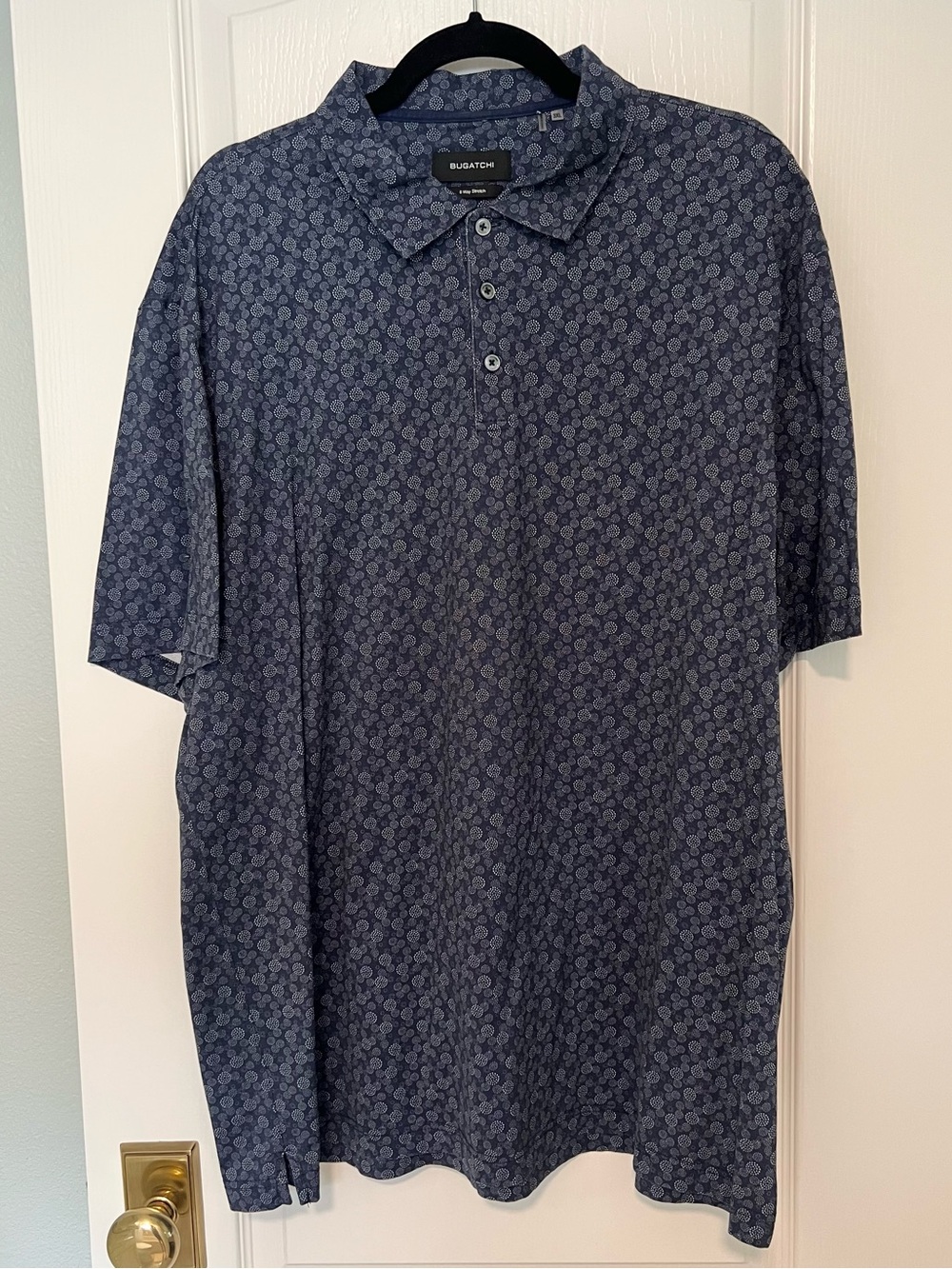 Bugatchi 8 Way Stretch Navy Blue Micro-Pattern Polo Shirt